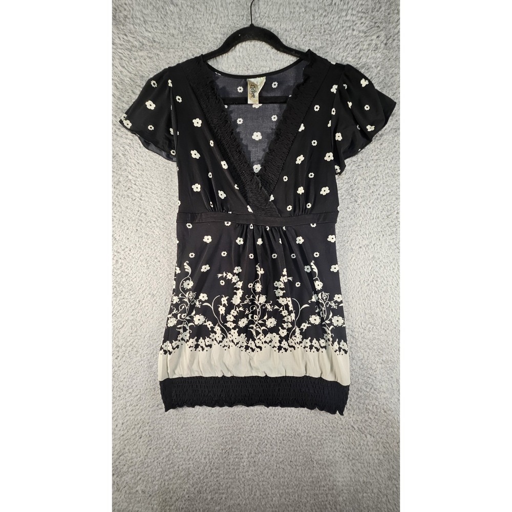 Vtg Babydoll Top Womens M‎ Floral Tie Back Smocked Y2K 90s Fairy Whimsigoth Boho